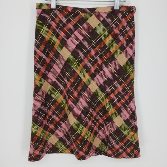 3/$25 LOFT Vintage Y2K Plaid Tweed A Line Skirt 0P Wool Blend Fall Brown Orange - Picture 1 of 7